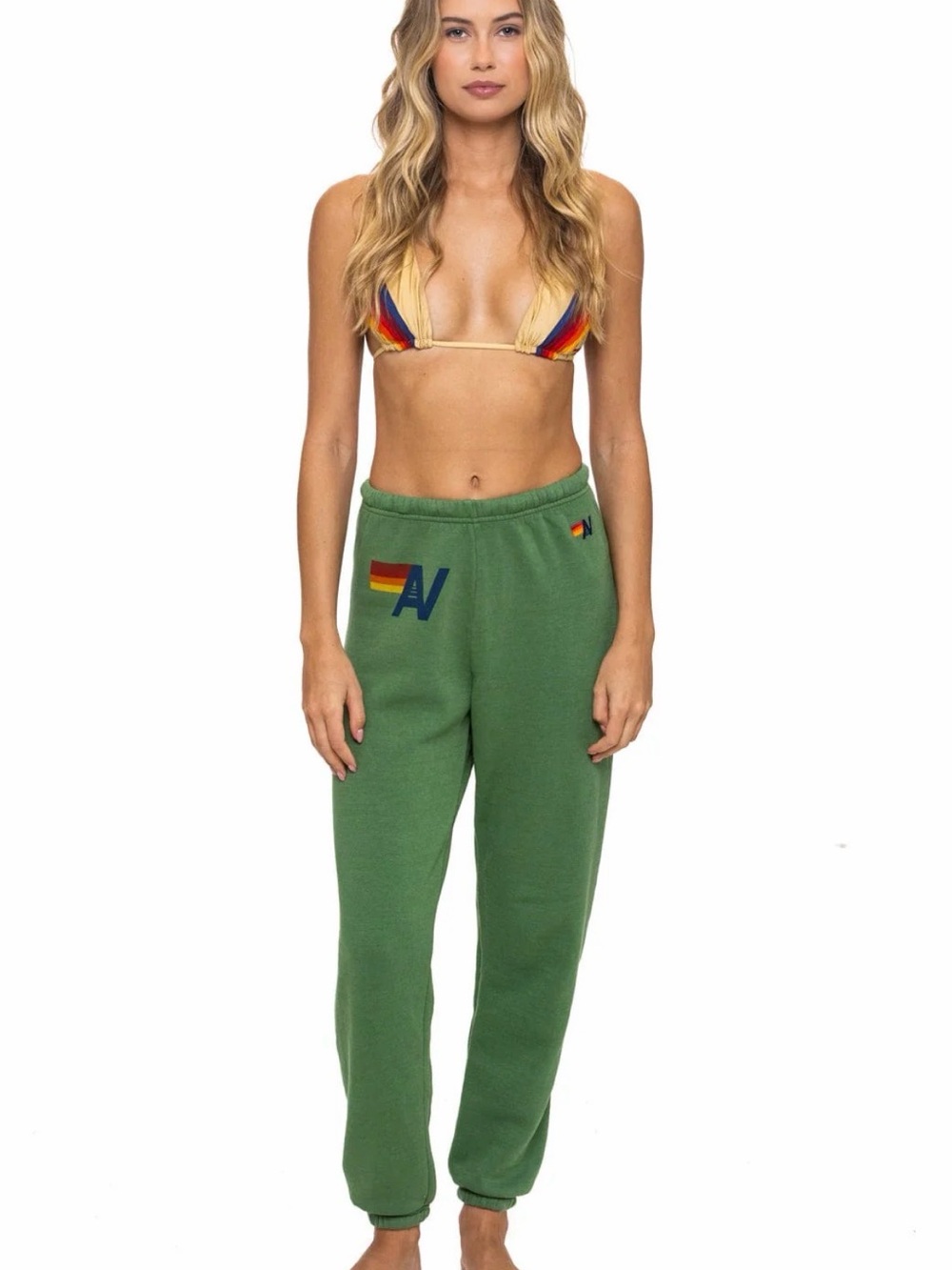 Aviator Nation Green Sweatpants with Rainbow Logo